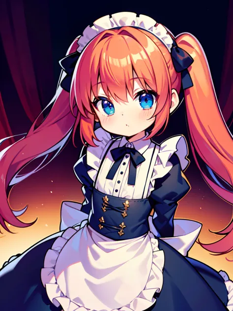 {{best quality}}, {{masterpiece}}, {{ultra-detailed}}, {illustration}, {detailed light}, red hair,blue eyes,twintails,maid, long...