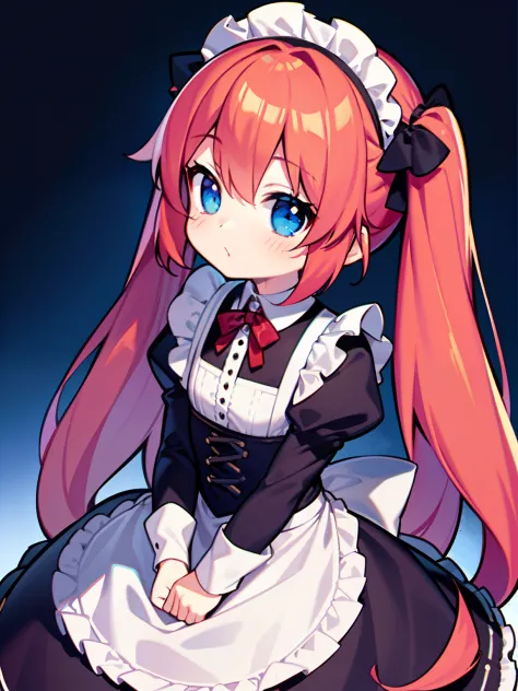 {{best quality}}, {{masterpiece}}, {{ultra-detailed}}, {illustration}, {detailed light}, red hair,blue eyes,twintails,maid, long...