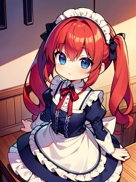 {{best quality}}, {{masterpiece}}, {{ultra-detailed}}, {illustration}, {detailed light}, red hair,blue eyes,twintails,maid, long...