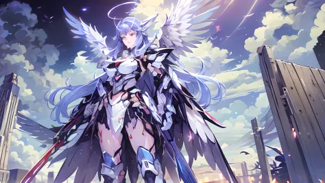 anime - style image of a woman with wings and a sword, angel knight girl, Mechanized Valkyrie girl, beautiful cyborg angel girl,...