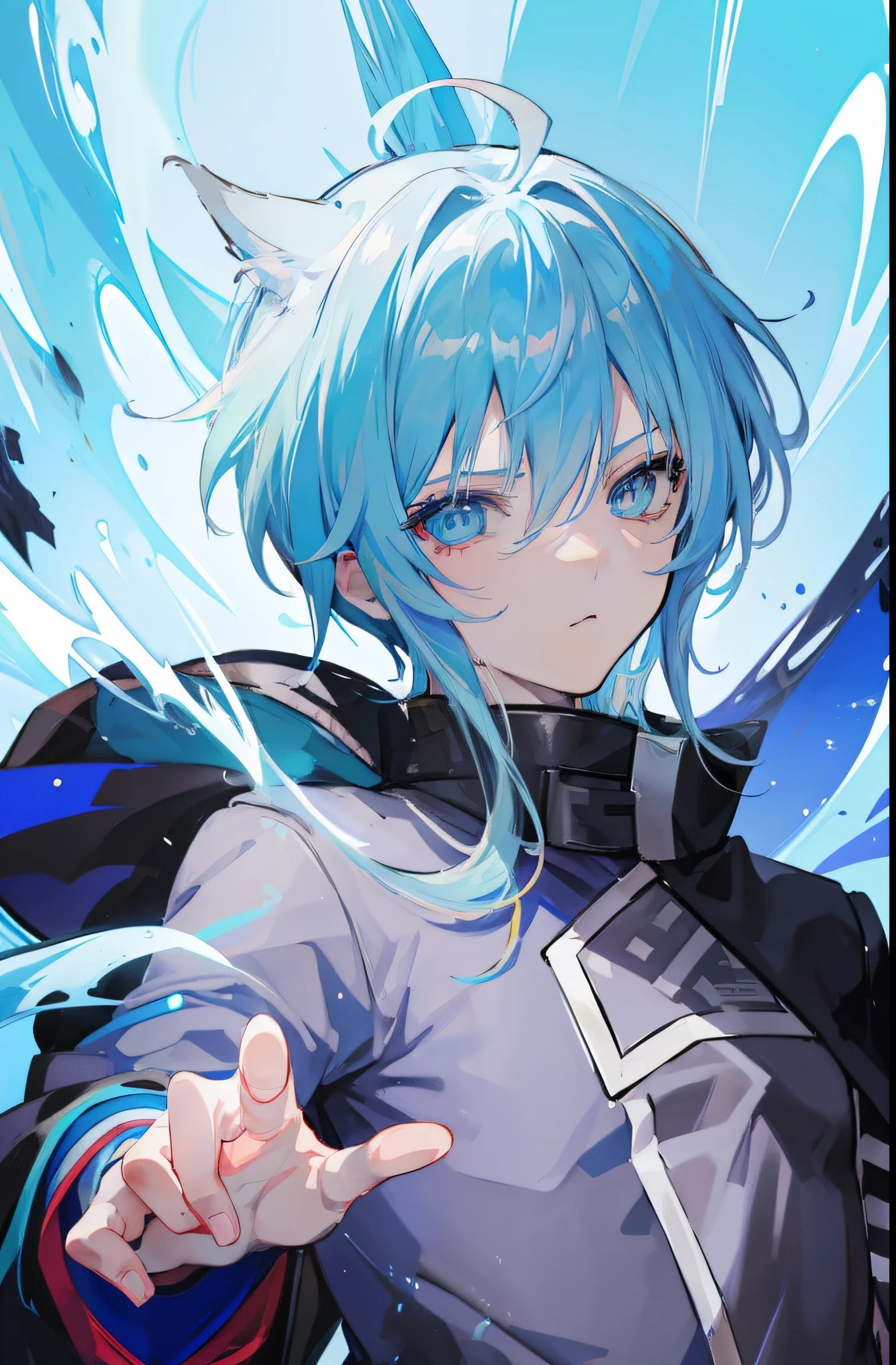 chico anime with blue hair and blue eyes in a blue background, chico anime alto con ojos azules, joven animado, Estilo artístico del anime Moe, piel azul helada, keqing del impacto genshin, Foto de perfil de Rimuru Tempest, chico anime, anime estilizado, tensei shitara limo datta ken, Agua de konosuba, personaje de anime masculino