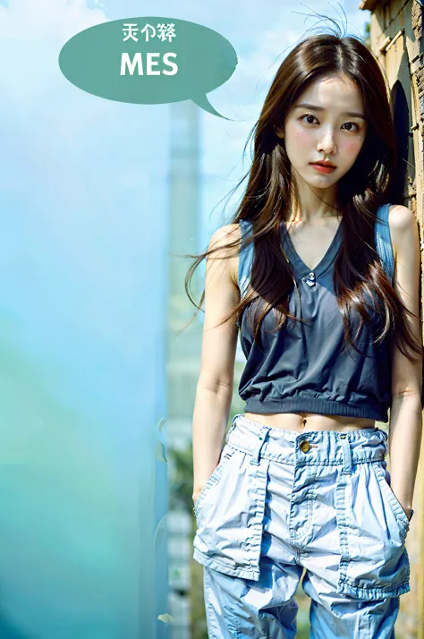 summer clothing,White tops,Manish makeup、((Cool long hair：1.2)),Summer-like sunshine