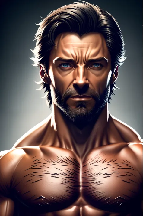 Hugh Jackman as werewolf, vhs effect, serene pretty face, full body portrait, black shirt, standard body, white skin (skin texture:1.2), intricate detail, fine detail, super detail detail, ray tracing, subsurface scattering, diffuse soft light, shallow dep...