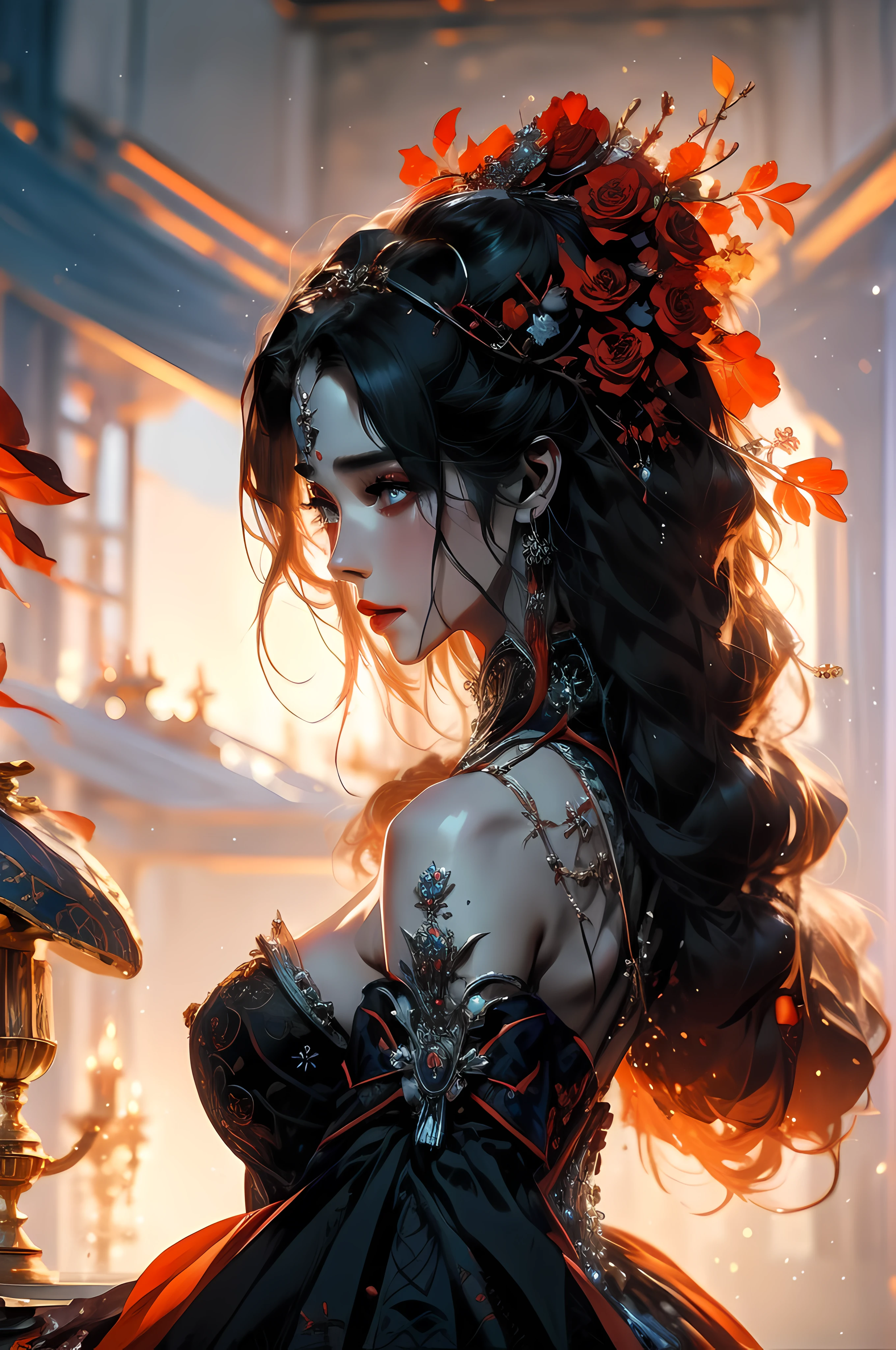 Brunette God，White mask woman，Red wedding dress，weeping，Gorgeous Guvez style art，Breathtakingly epic character paintings，FAN Qi、Yang J、Wu Zhun Shifan and others，A wonderful artistic tour on the Guvíz Pixiv。