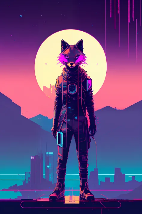 (nvinkpunk:1.2) (snthwve style:0.8) fox, anthro, lightwave, sunset, intricate, highly detailed