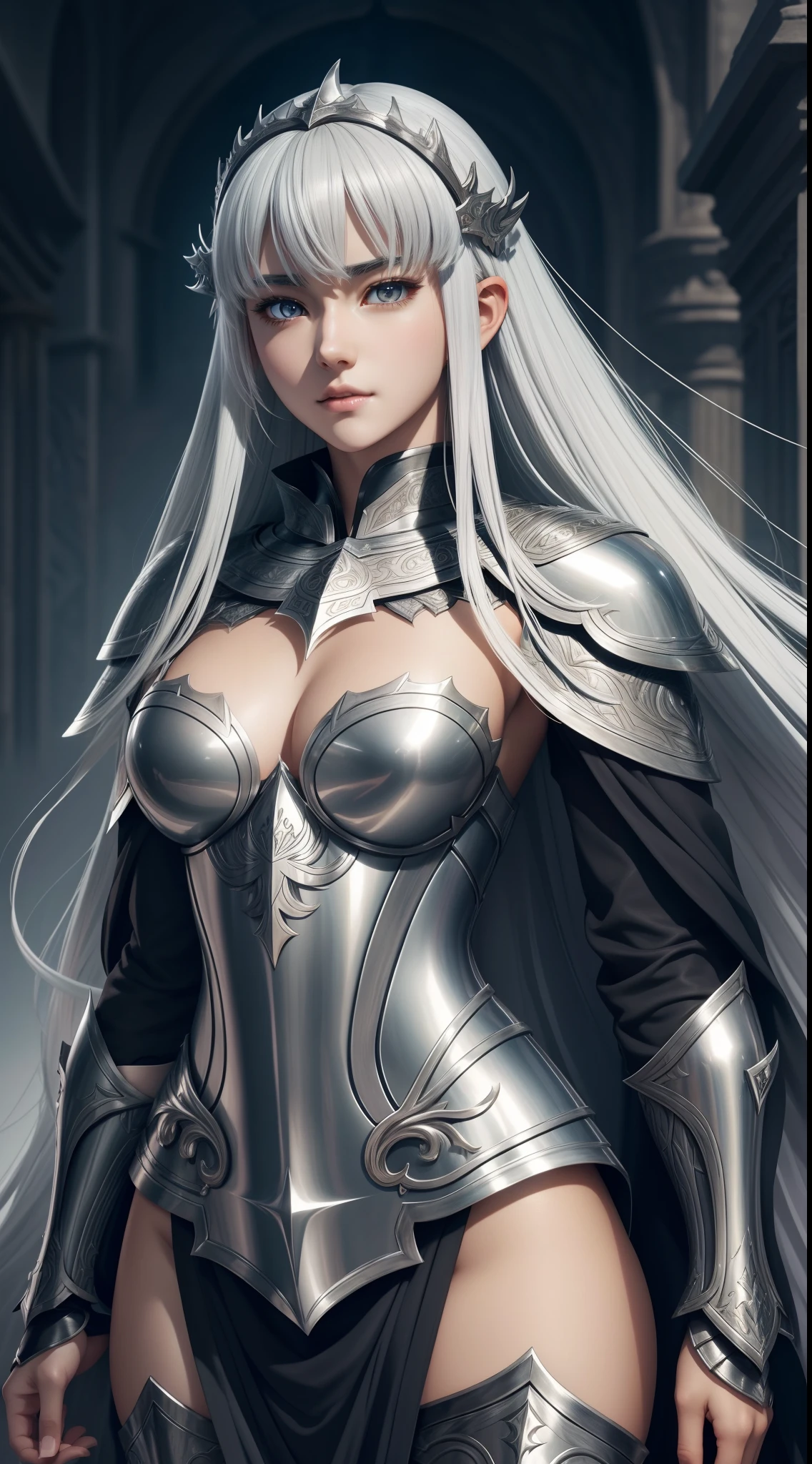 Black armor wrapped，shelmet，White cape，Older women，modern day{{{Small  breasts}}}, strong rimlight, intense shading, Girl, Solo - SeaArt AI