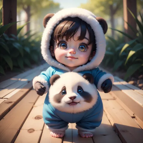(Masterpiece), (Best Quality), (Ultra Detailed), (Full Body: 1.2), Super Cute, Baby, Pixar, Baby Panda in Pajamas, Big Bright Eyes, Fluffy, Smile, Delicate and Fine, Fairy Tales, Unbelievably high detail, Pixar style, bright color palette, natural light, s...