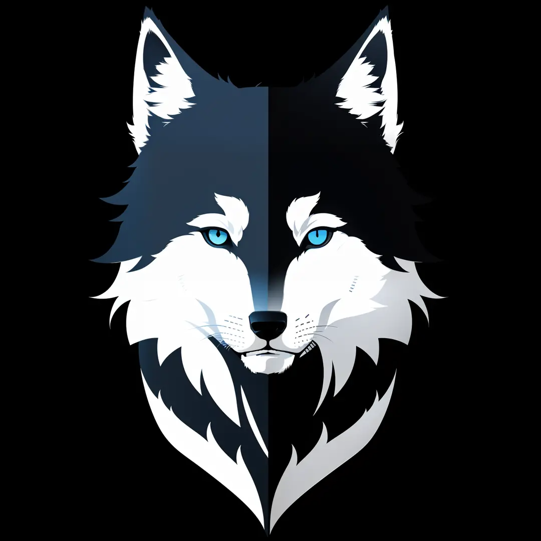 （Detailed and realistic），（minimal style，Graphic design，blue backdrop），（Small size），Logo design，（Wolf head），（Simple and clean）