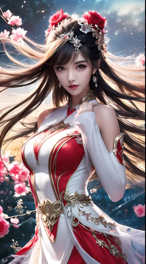 8k ultra hd, mastermiece, a girl, good face, detailed, eyes, beautiful lips, very hong hair, spreading hair, medium breasts, wedding dress, 
black dress, in the park, flying birds, blowing winds, clear weather, whole body capture,