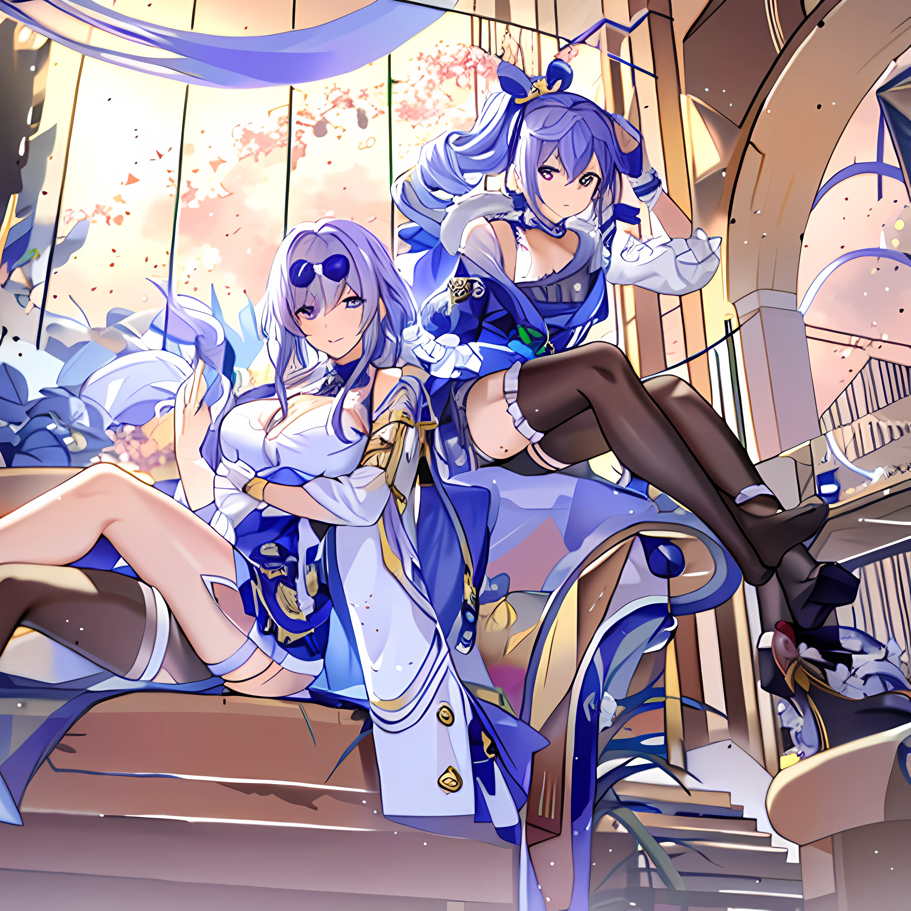 Anime characters sitting on couch in a room with a window, A scene from the《azur lane》videogame, 《azur lane》role, WLOP and Sakimichan, sakimichan and frank franzzeta, Kushatt Krenz Key Art Women, Best anime 4k konachan wallpaper, azur lane style, nixeu and sakimichan