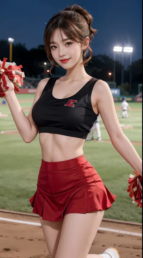 17-year-old cool Korean, big round breasts, breastbone, cheerleader,  baseball team cheerleader - SeaArt AI