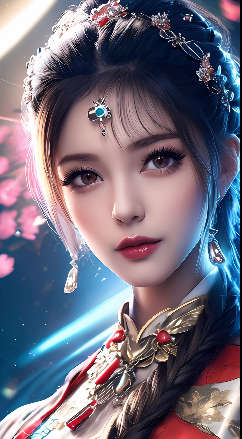 8k ultra hd, mastermiece, a girl, good face, detailed, eyes, beautiful lips, very hong hair, spreading hair, medium breasts, wedding dress, gold dress, in the park, flying birds, blowing winds, clear weather, sitting, whole body capture,