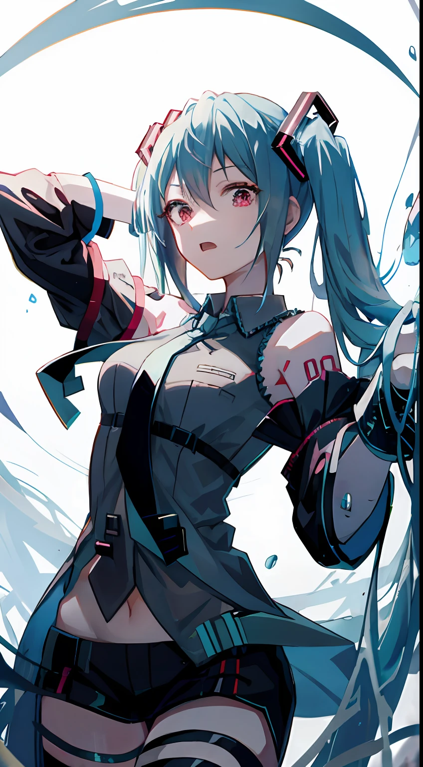 ahegao, Hatsune Miku, sexy, vestido plissado, camisa branca, uma gravata azul, desculpe