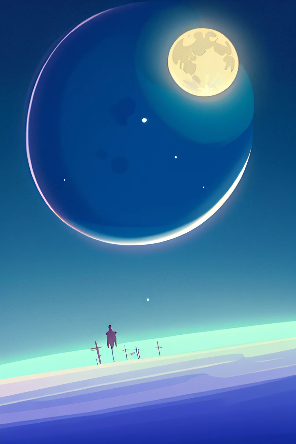 cola exists, planetarium, sky, fantasy, {{{giant Jupiter}}}, blue, {{{huge Jupiter}}},{{{masterpiece}}}, {{the best quality, super fine illustrations, beautiful and delicate water}}, {{very delicate light}}, starfall, clean sky, night sky, night, depth of field,{{{Two moons}}}, Giants, Megaphobia, {{extremely detailed CG unity 8k wallpaper}}, {ultra-detailed}, {extremely delicate and beautiful}