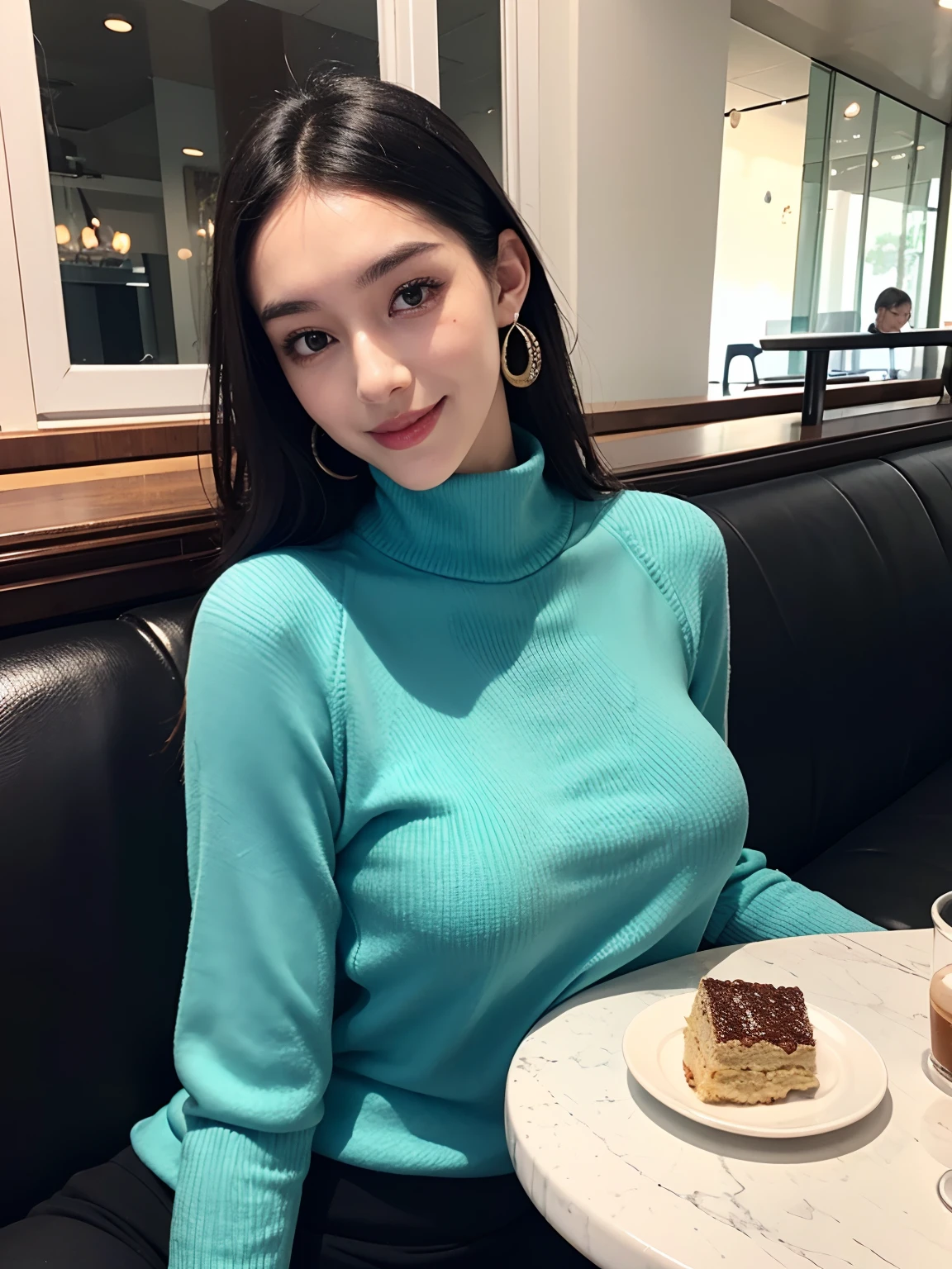 18 year old girl with perfect face and big breasts, cute clothes