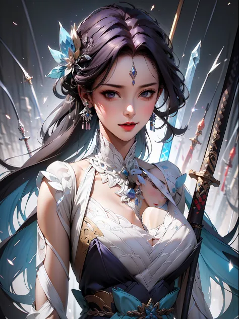 独奏, Beautuful Women, wuxiaworld, I have a Japan sword, foam, On a foggy road, Besides crystals, O cabelo multicolorido, blue hai...