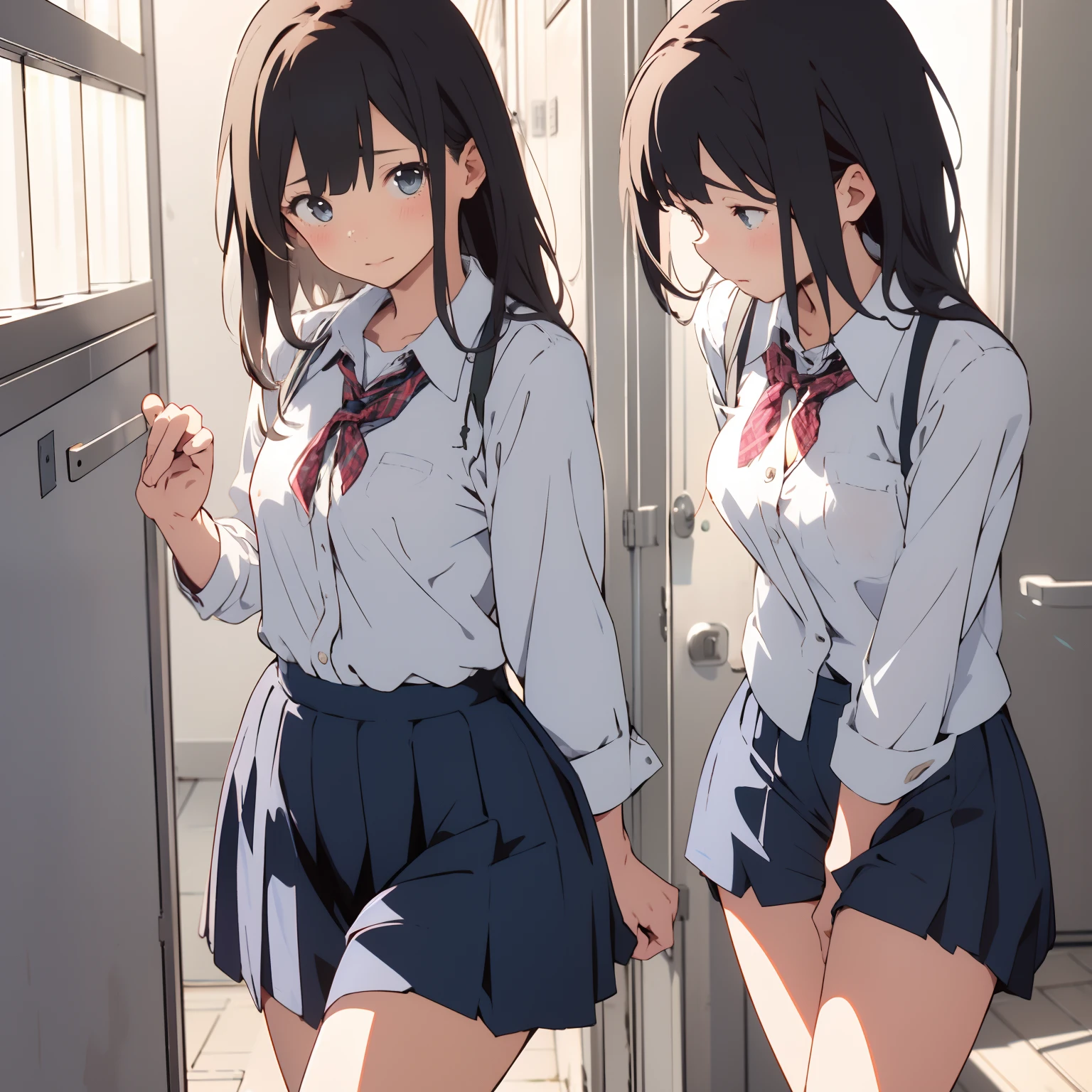 Anime girl in uniform standing in front of a door - SeaArt AI