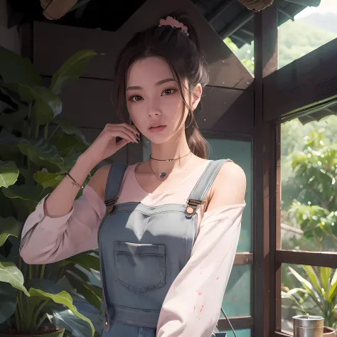 there is a woman that is standing in a room with a cell phone, artwork in the style of guweiz, trending on cgstation, realistic ...