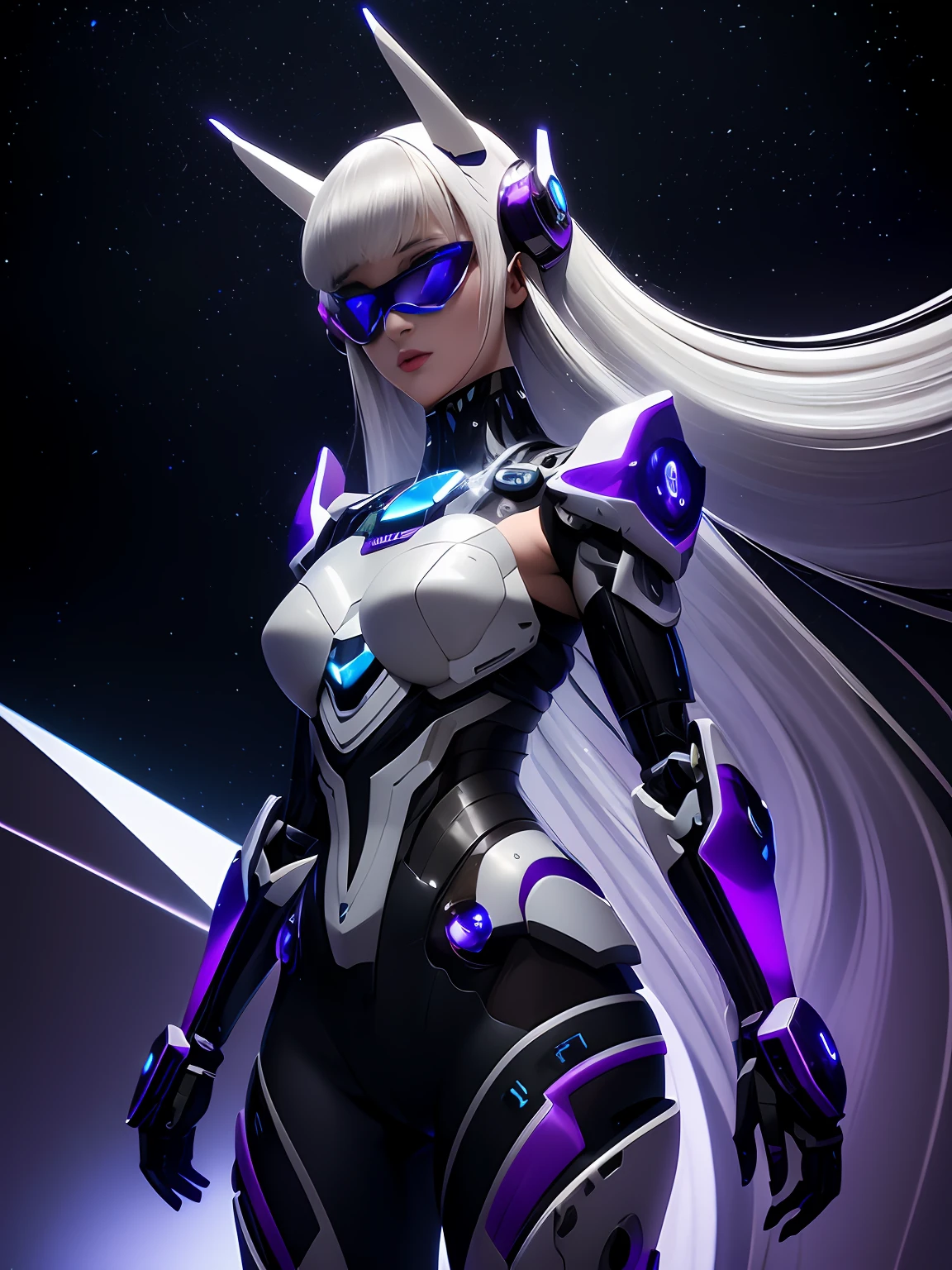 mulher araffe em terno futurista com cabelo futurista e óculos futuristas, garota com armadura cibernética mecha, Arte de personagem de renderização 3D 8k, eco de overwatch, deusa ciborgue no cosmos, em armadura futurista branca, estilo do universo cibernético, Heroína Android, ciborgue - garota com cabelo prateado, inspirado em overwatch, retrato anime espaço cadete garota, como personagem de overwatch, garota dos cavaleiros do zodíaco