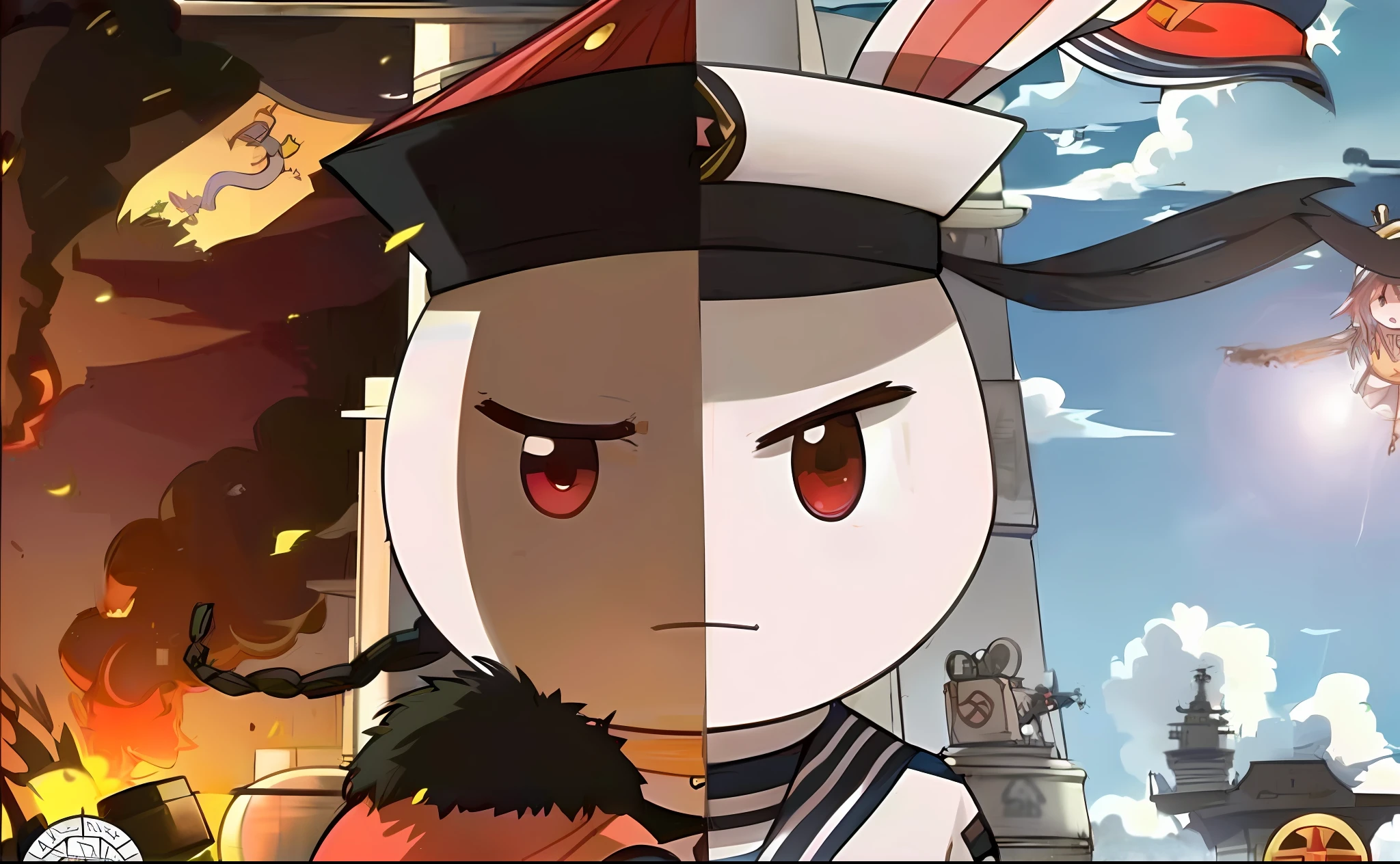 (Footage of MapleStory anime character fighting，Azure Lane game character Kantai collection style，redline anime movie style，konpeki no kantai，official art works，Kangtai Harvest，kancolle)