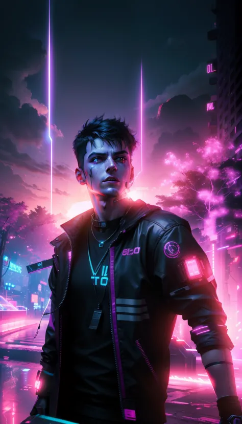 Change background, cyberpunk, neon lights effects, don't change face too much, 8k ulta realistic