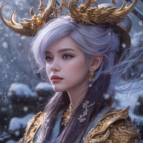 16k（tmasterpiece，k hd，hyper HD，16k）short detailed hair，Vintage train sleeper area，Snow Circle Witch ，Two Golden Dragon Protector...