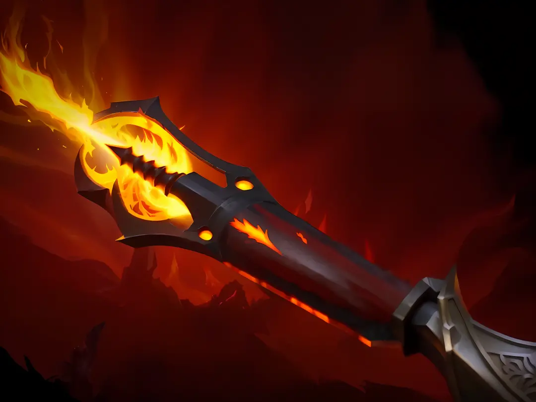 Close-up of the wooden staff，There is a flame inside, Flaming Sword, flame spell, realistic fire sharp focus, glowing draconic staff, fire staff, heavy jpeg artifact blurry, flaming katana, artifact dota2, fire powers fire swirling, Ultra detail. Digital p...