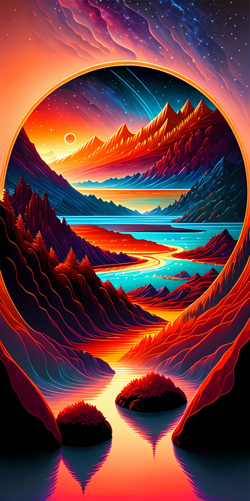 A beautiful earth filled with water and lava, intricate, masterpiece, expert, insanely detailed, 4k, composition, framing, centered, symmetry, painted, intricate, volumetric lighting, beautiful, rich deep colors masterpiece, sharp focus, ultra detailed, in the style of dan mumford and marc simonetti, astrophotography