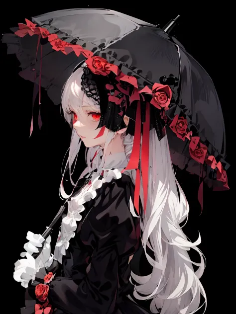 there is a woman with long white hair holding an umbrella, gothic maiden anime girl, beautiful anime art, portrait of lolita, be...