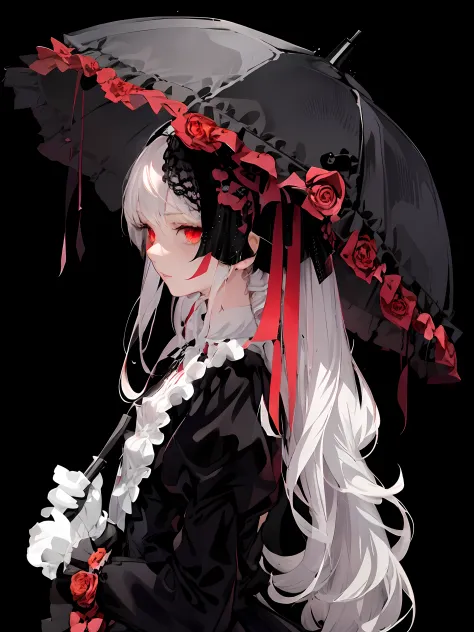 there is a woman with long white hair holding an umbrella, gothic maiden anime girl, beautiful anime art, portrait of lolita, be...