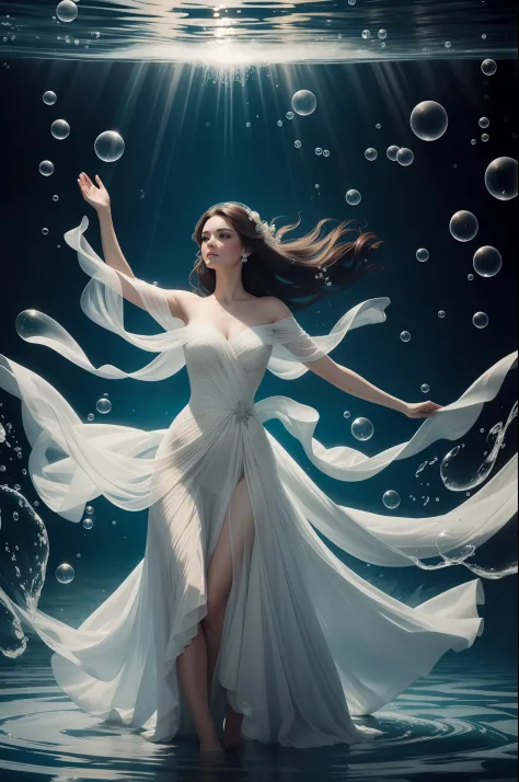 Gmaddie07: Sea spirit, Fantastic female portrait with underwater  backgrounds, Indian women, white alluring dress, big heavy chest, cinematic  style, sensual