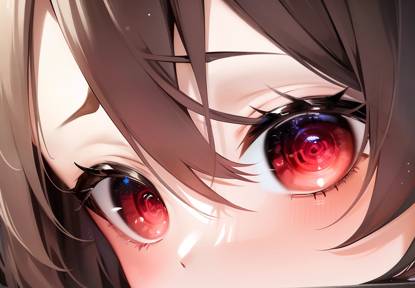 8k, masterpiiece, high quality, portrait of (very cute young girl, big anime red  eyes, (water in eyes), dress. soft light, light particles)