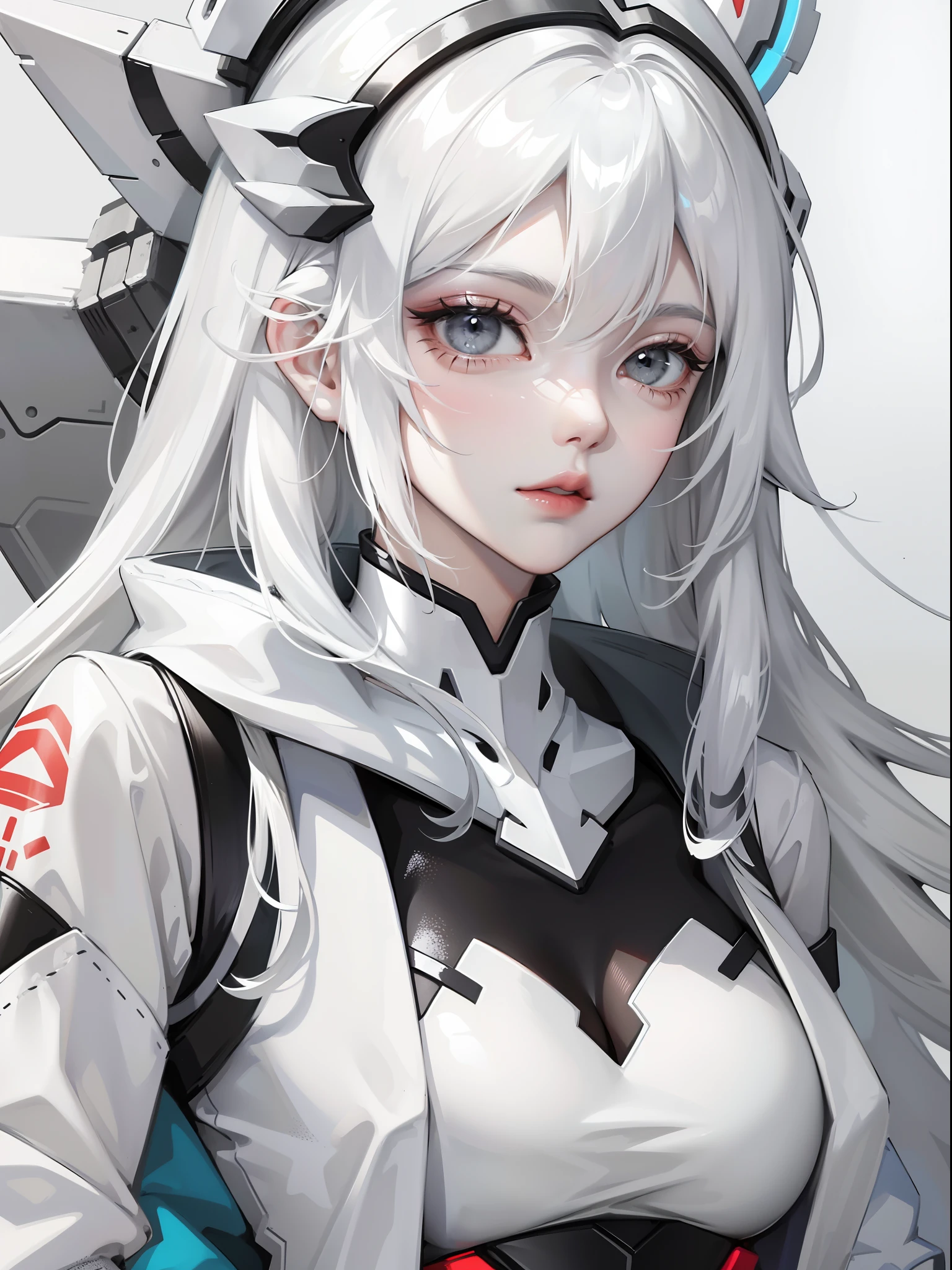 Anime girl with white hair and blue eyes in a white outfit - SeaArt AI