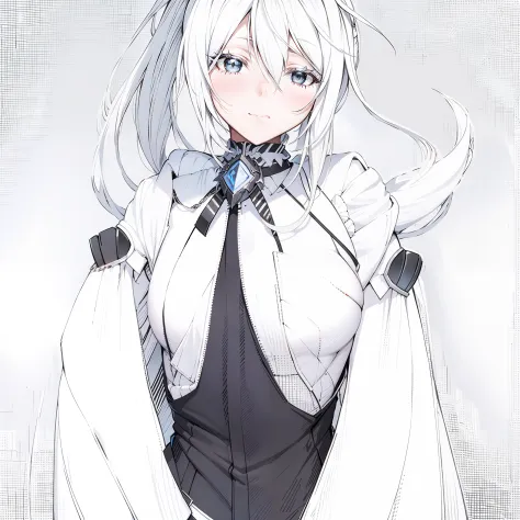 Anime characters dressed in white and black and holding swords, white-haired god, zerochan art, zerochan, a silver haired mad, a...