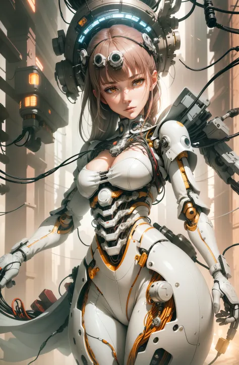 (((masterpiece))), (((best quality))), ((ultra-detailed)), (highly detailed CG illustration), ((an extremely delicate and beautiful)),cinematic light,((1mechanical girl)),solo,(cowboy shot:1.2),(machine made joints:1.2),((machanical limbs)),(blood vessels ...