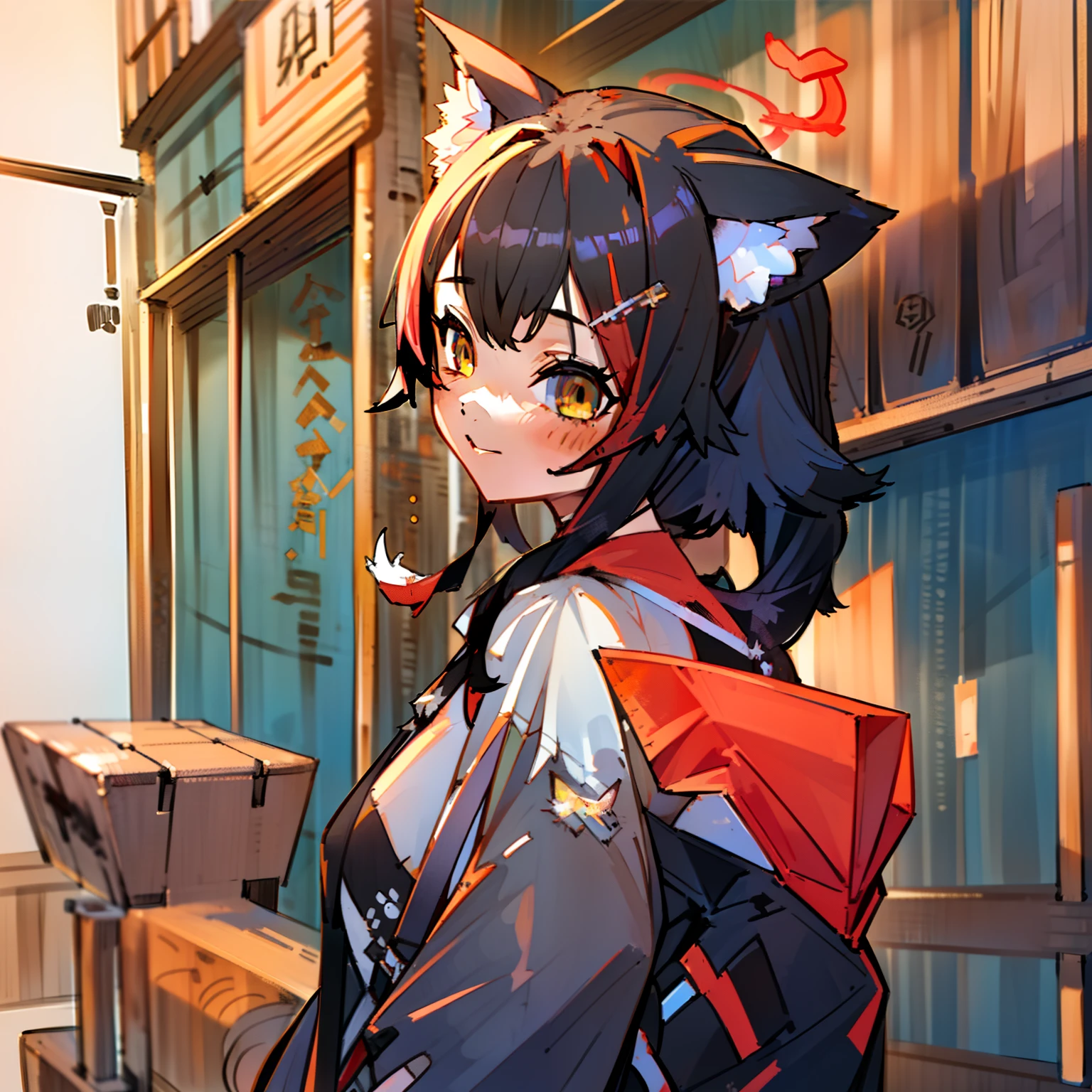 MKSKS style, (Very detailed background:1.0), (highly detailed back ground:1.0), 1girll, Looking_at_peeping at the viewer, Hoodie, partly_unzipped, Masterpiece, Best quality, (1girll, Solo, Girl:1.2), Black color hair，Black hair，Normal red panda ears，Normal red panda tail。Colored。