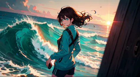 2. The character：When traveling in summer，Stand in front of the magnificent scenery，Long dark brown curls in the shape of waves flutter in the wind，Cyan eyes flashed with excitement and joy。 Action：She picked up the camera，Record the moment before your eye...