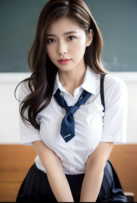 school teacher outfit,cute,Mature milf lad,super,full body,nice perfect face with soft skin perfect face,gorgeous long wavy brown-haired,8K resolution,ultra-realistic,ultra-detailed,highs quality,gigantic breasts:1.4)