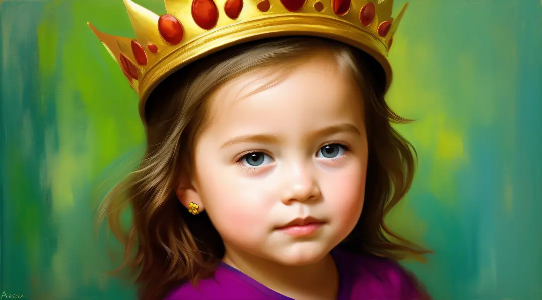 a closeup of a young CHILD with a golden hair crown, painting digital adorable, lindo pintura digital, Arte digital alucinante, ...