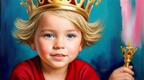 a closeup of a young CHILD with a GOLD blonde hair crown, painting digital adorable, lindo pintura digital, Arte digital alucina...