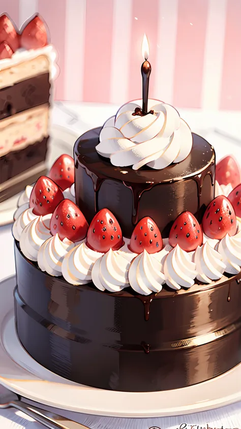 Hay un pastel de chocolate con fresas y crema, Selva Negra, pasteles, birthday cake, crema batida por encima, pastel, El mejor p...