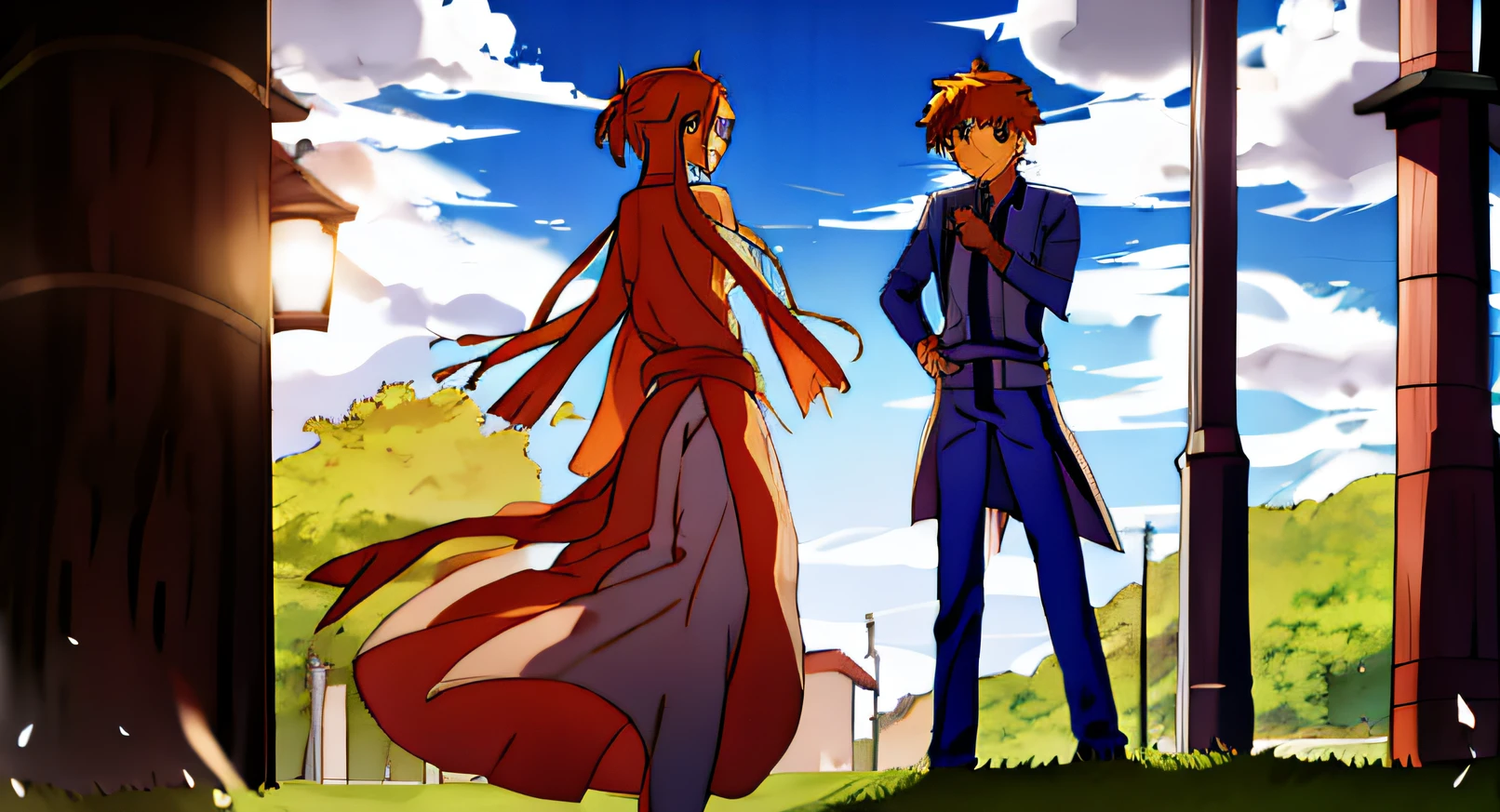 asuna and denji walking in a kingdom