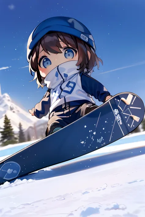 Premium Photo | A cartoon girl is riding a snowboard in a painting.