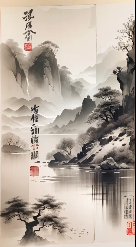 Ink painting，Draw on rice paper，Use thick and light ink to create light and dark variations and layers，Pick the right ink color，Such as deep black、Thick gray、Light coffee, etc，to express different situations and atmospheres，Control the gradient and transit...
