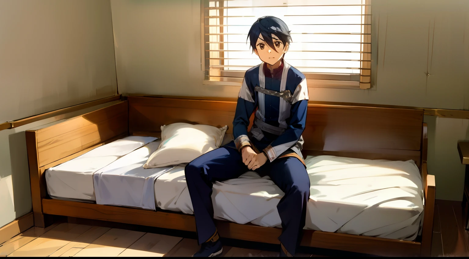 kirito dormindo largado na cama junto da asuna