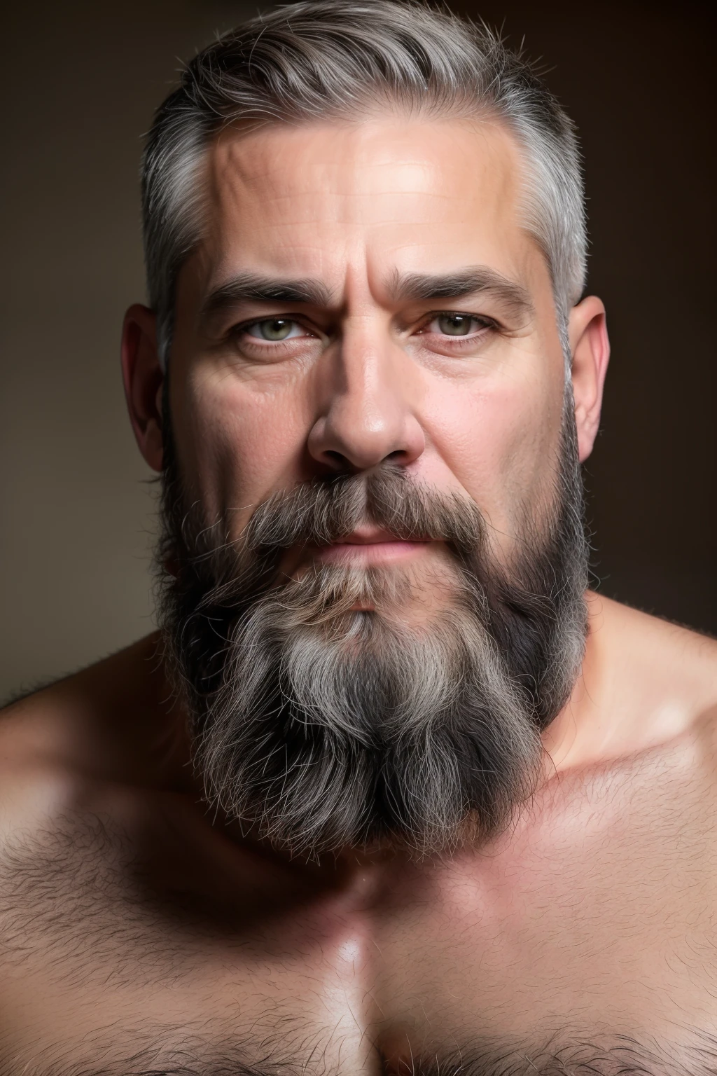 A close up of a man with a beard and no shirt - SeaArt AI