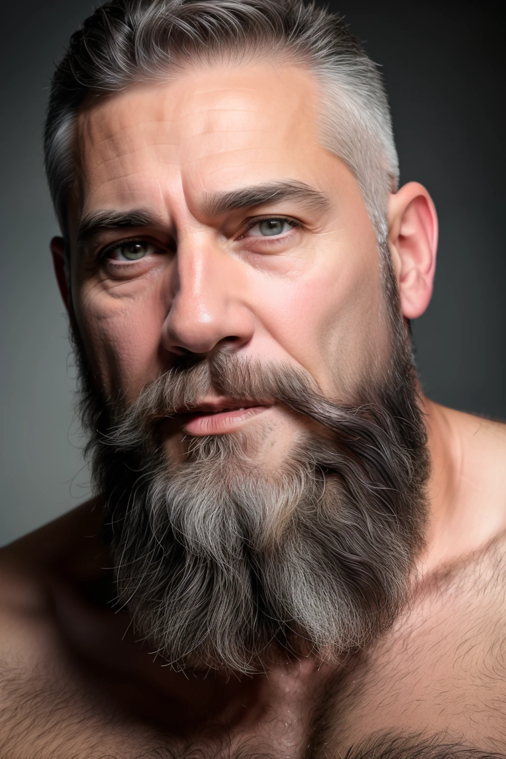 A Close Up Of A Man With A Beard And No Shirt - Seaart Ai