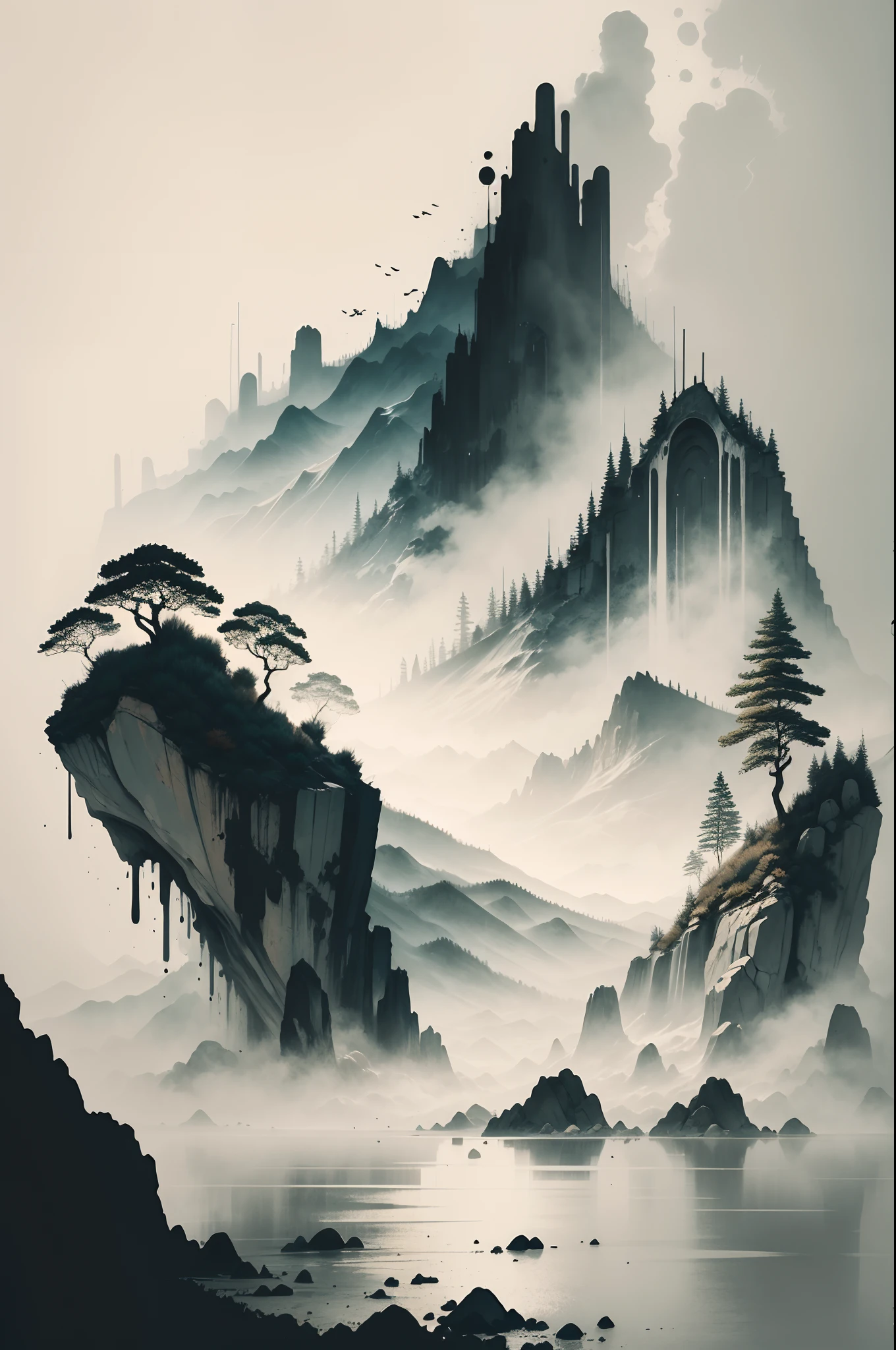 壁画，水墨山水画