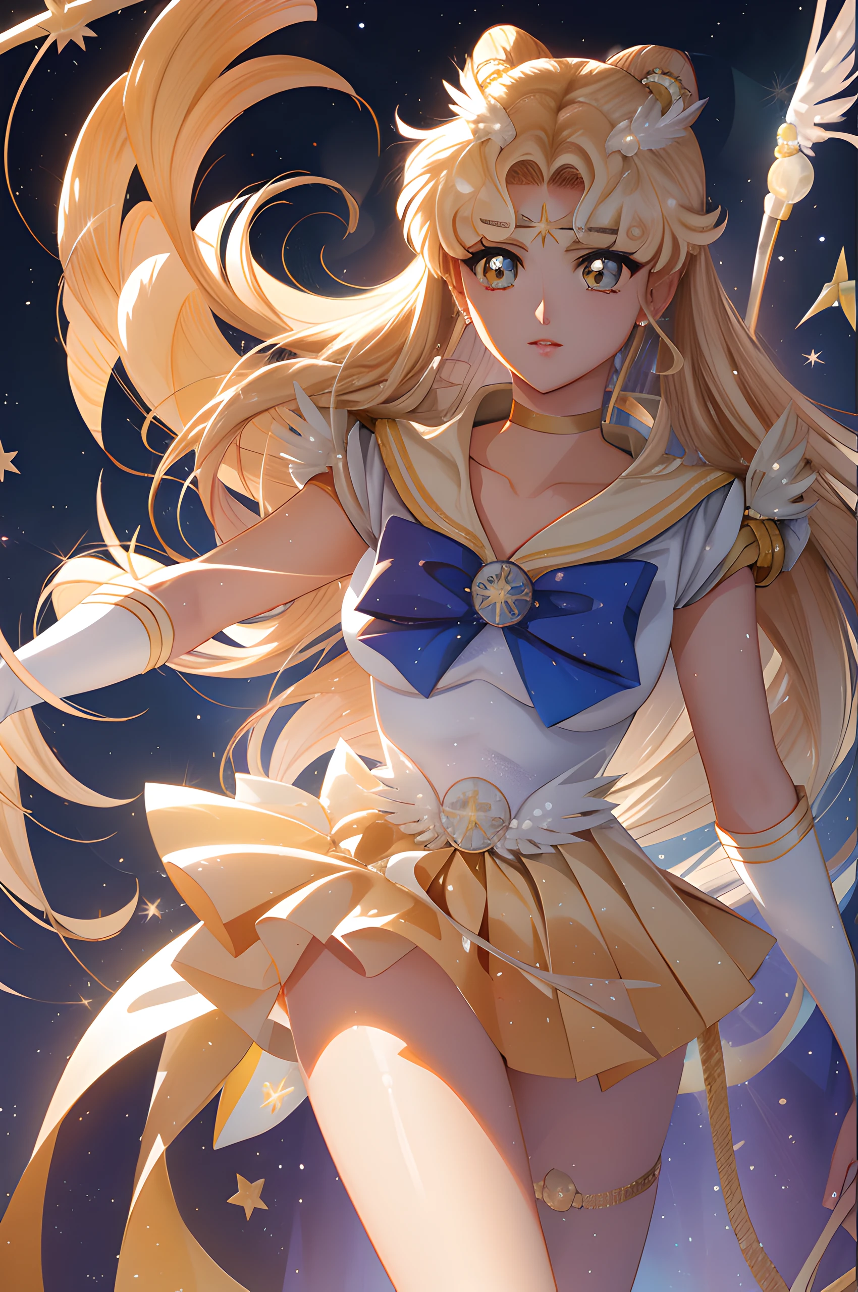 Anime girl avec de longs cheveux blonds et une tenue de marin, Artgerm JSC, portrait chevaliers de fille du zodiaque, Artgerme extrêmement détaillé, Style marin lune, La lune du marin. Beau, Le marin de la galaxie. Beau, par Sailor Moon, tendance sur artstation pixiv, Artgerm et Atey Ghailan, Artgerm dans ArtStation Pixiv