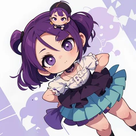 obra-prima, melhor qualidade, 1. garota rindo, cabelo roxo, purple hair, chibi infantil, chibi, rindo (garota solo) rosto grande